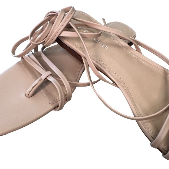 MARC FISHER Womens Beige Strappy Latent Square Toe Lace-Up Thong Sandals 9M - Picture 4 of 6